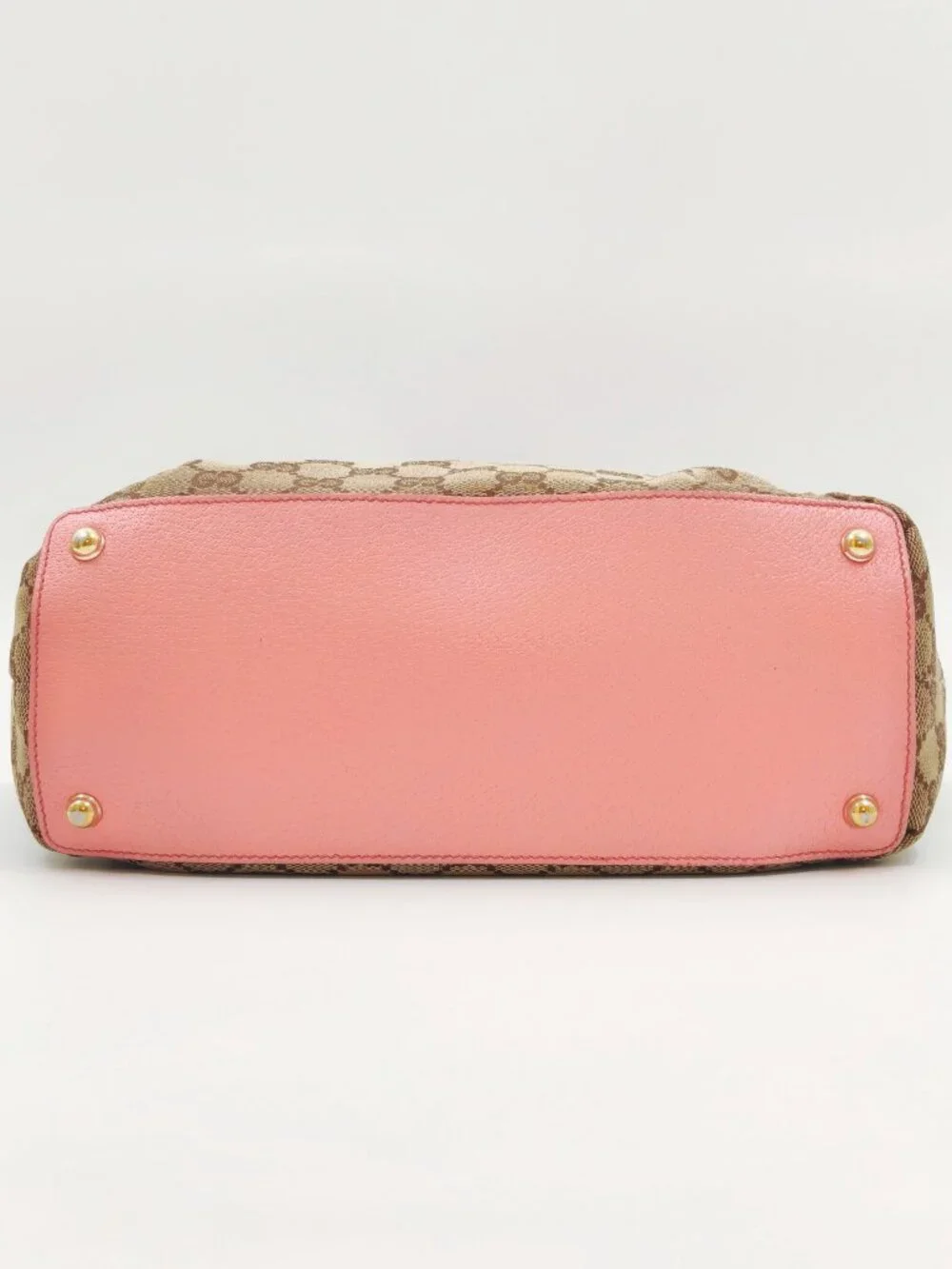 Gucci GG Canvas Pink Leather Tote Bag Gold Hardware Shoulder Bag Made in Italy
